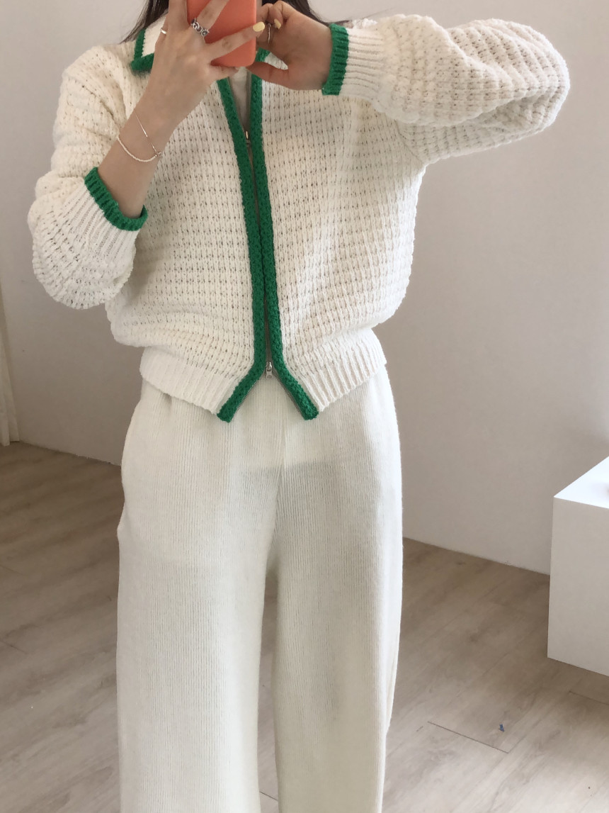 Contrast Thick Needle Zipper Cardigan Sweater Coat
