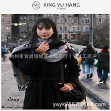 李小璐黑灰百搭羊绒羊毛围巾女淡奶茶流苏霍思燕同款披肩保暖大牌