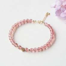 天然草莓晶手鏈單圈女款創意粉色水晶招桃花手串閨蜜生日時尚禮物