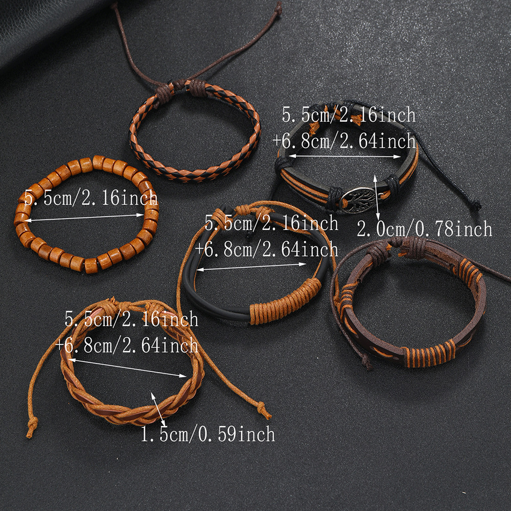 Retro Geometric Pu Leather Wooden Beads Beaded Men's Bracelets display picture 6