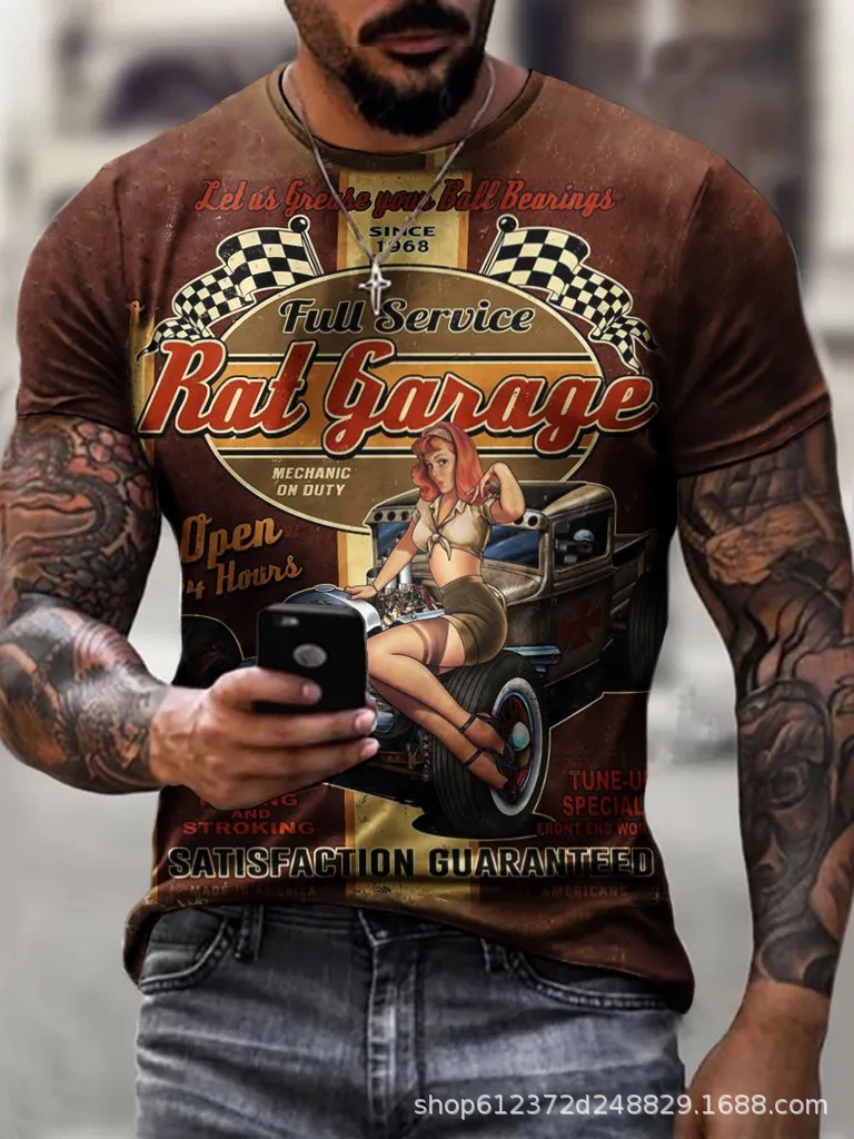 Fabricante de la fuente de los hombres de la camisa de manga corta de la calle Nueva Venta caliente de comercio electrónico transfronterizo camiseta impresa 3D arte flexible