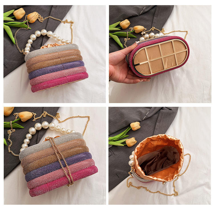 Bolso de lujo con cadena de diamantes y ondas, diseño francés, con diseño de cubo estúpido, brillante, con perlas de hadas y agua_voghion.com