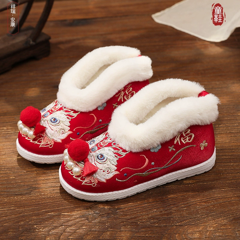 Hanfu обувь для девочек зимняя тигровая обувь плюс бархатная обувь для детей