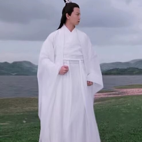 Han and Tang ancient costume Han clothing men's cross collar robe white Chinese style student Tang dynasty handsome elegant Wei and Jin style