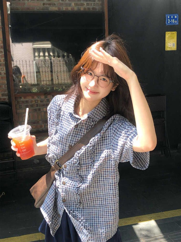 设计感小众短袖衬衫女夏季2025新款韩系百搭绑带收腰中长款上衣潮|undefined