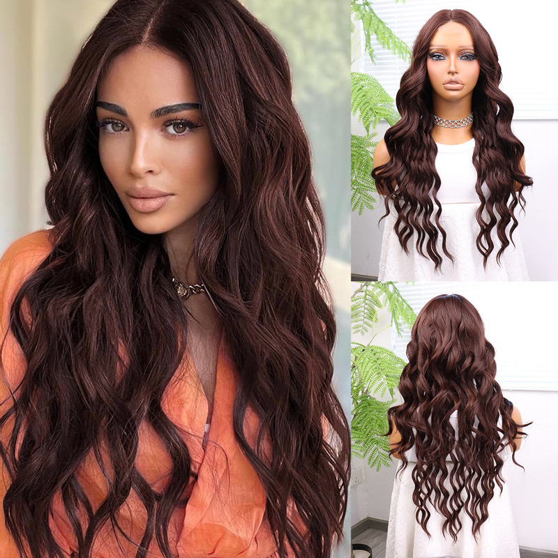 4*2 U-Shaped Lace Long Curly Hair 22inch High-Temperature Chemical Fiber Wig for Women, Suitable for All Races