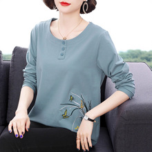 棉长袖t恤女 宽松2025秋季新款中老年人妈妈上衣打底衫洋气秋衣
