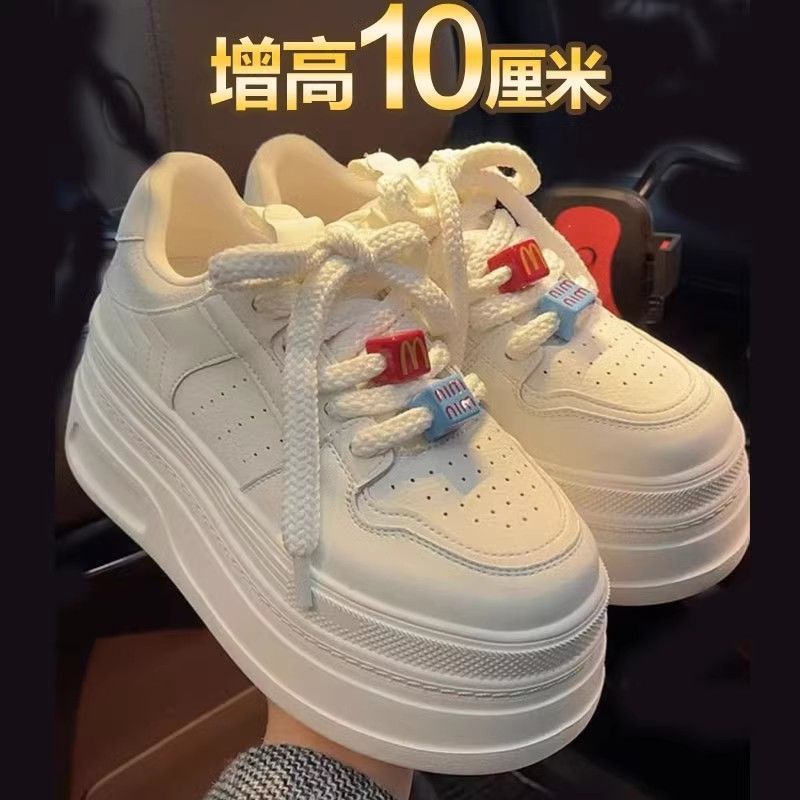 Soft Leather Thick-Soled White Shoes for Women 2025 New Spring Popular Shoes Thick-Soled Heightening Versatile Sports and Casual Shoes