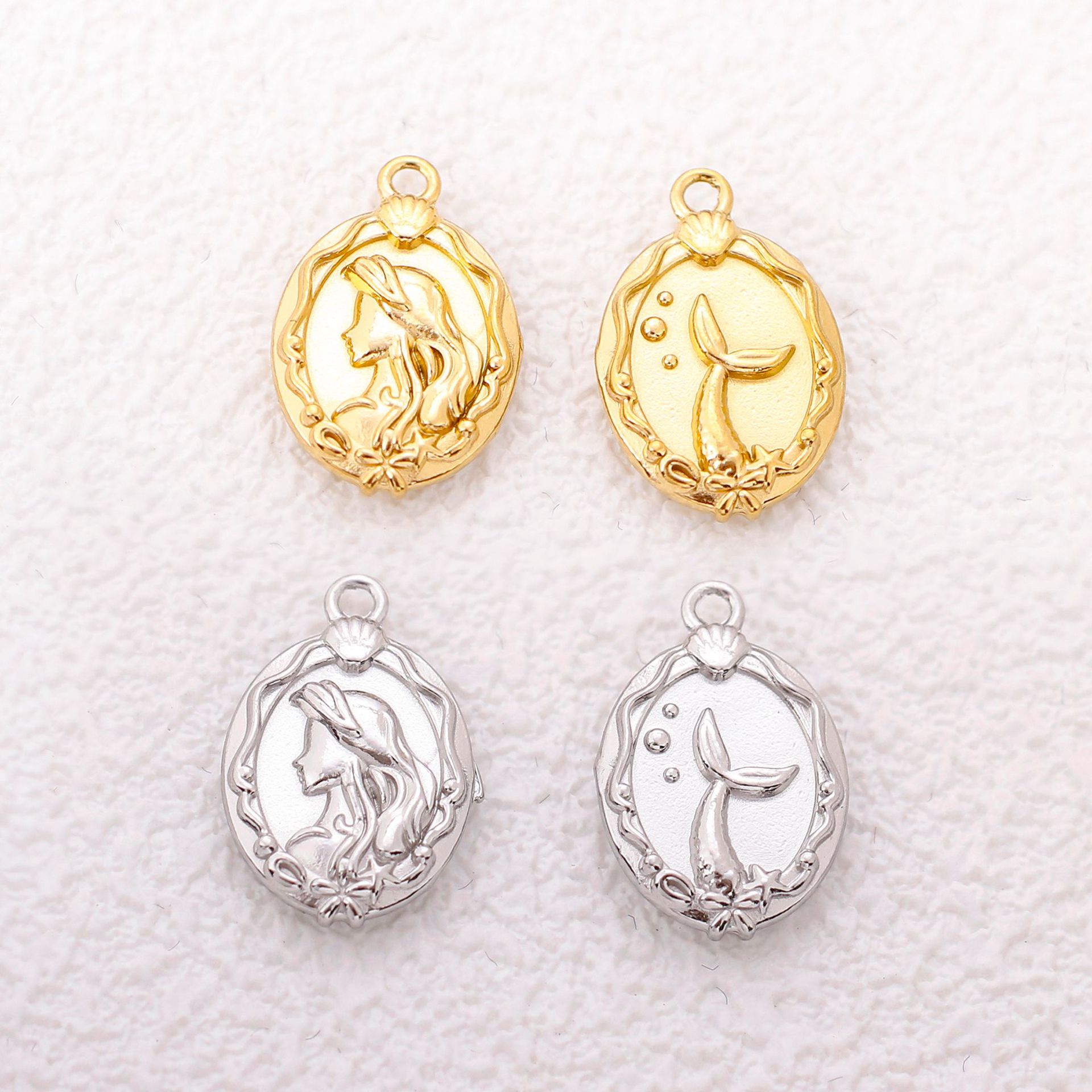 1 Piece Quantity 1 Piece 12 * 18mm 304 Stainless Steel 18K Gold Plated Mermaid Pendant