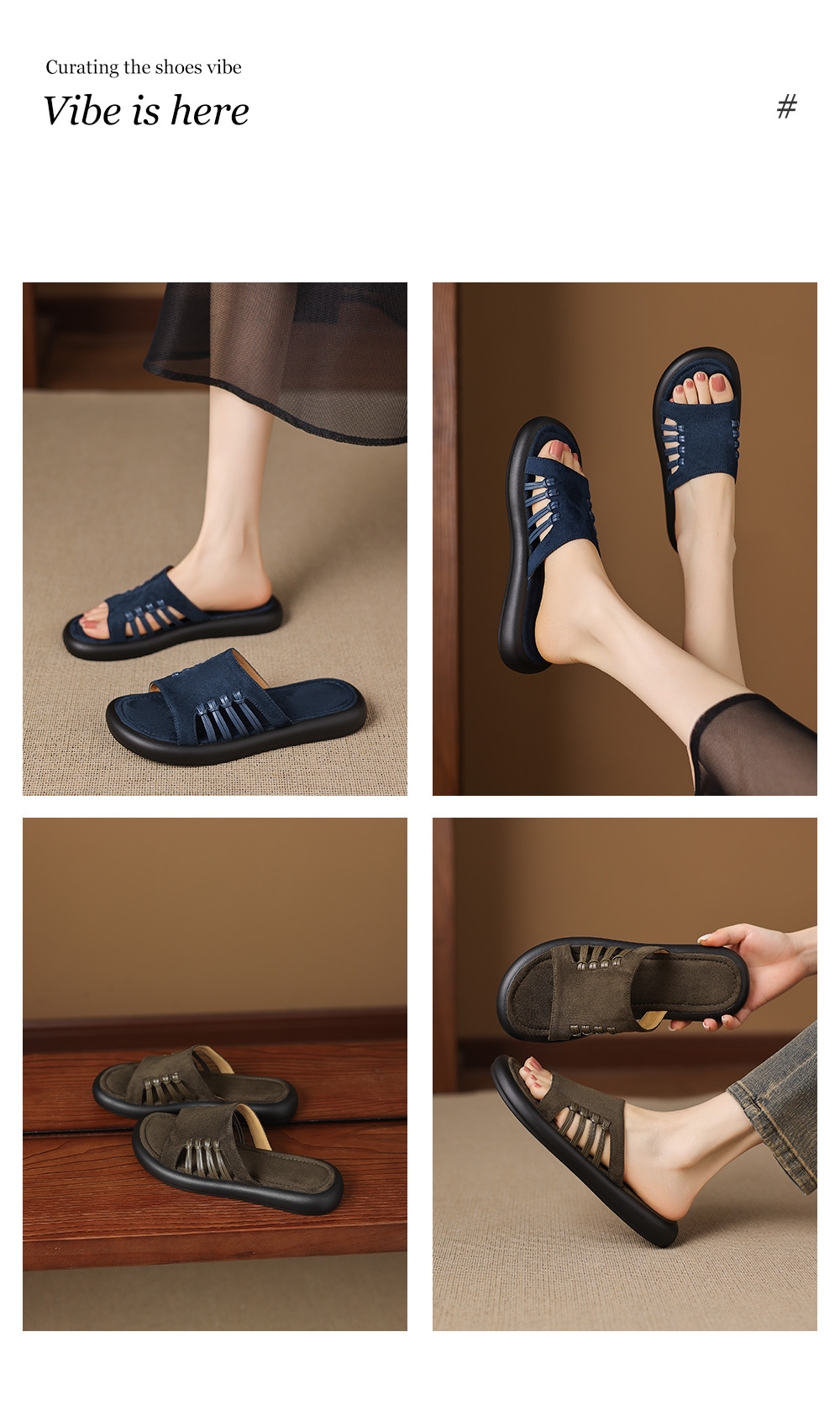 Dép sandal nữ đế dày hở ngón quai chữ V phong cách vintage — Màu xanh da trời chi tiết 1