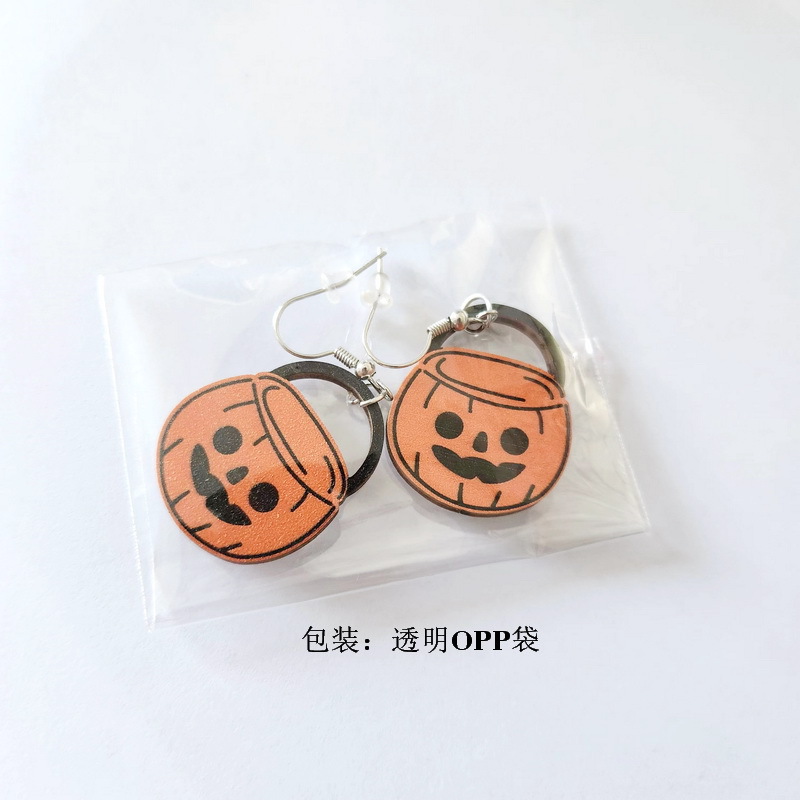 1 Pair Exaggerated Halloween Pattern Pumpkin Cat Wood Ear Hook display picture 2