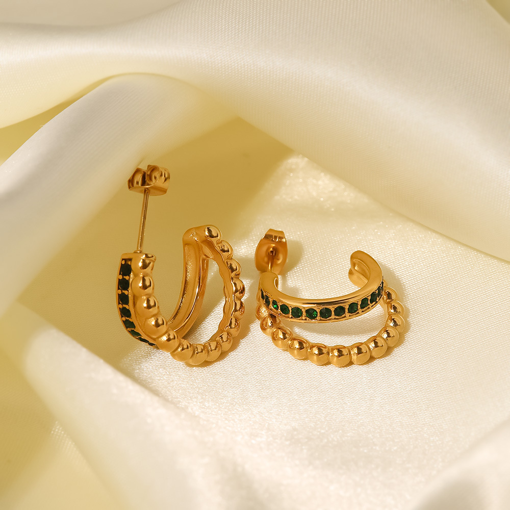 Retro Geometric Stainless Steel Rhinestones Ear Studs 1 Pair