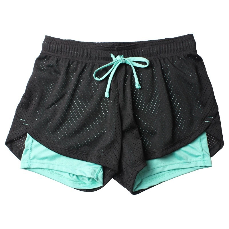 Summer Fake Two-Piece Women's Sports Shorts Mesh Double-Layer Drawstring Yoga Fitness Running Training Sports Shorts