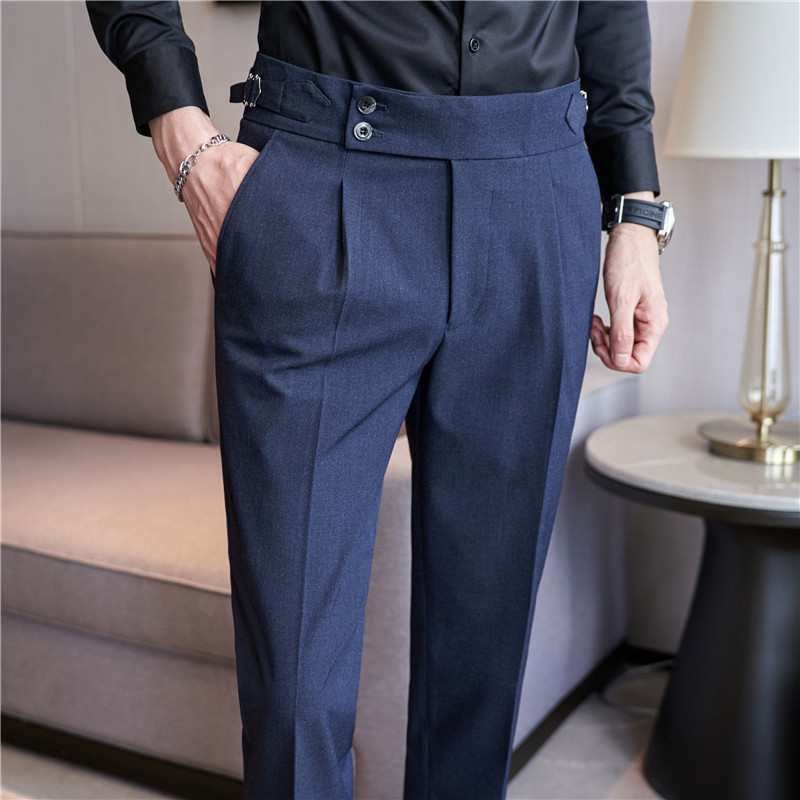 Textured fabric Naples suit pants men's high waist casual pants slim fit suit trousers fog blue XK8011-575