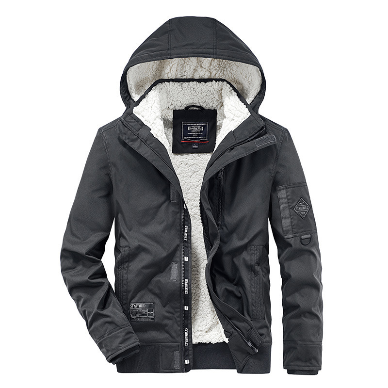 Warm cotton-padded jacket men's autumn and winter youth casual jacket velvet padded hooded bubble velvet overcoat 1897