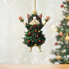 クリスマスツリーを着たクロスボーダークリスマス子猫は、キーホルダーバッグ、車のバックミラーバックパックペンダントに適しています。
