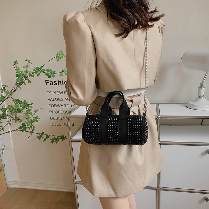 Borsa baguette brillante con strass per donna, borsa spalla_voghion.com