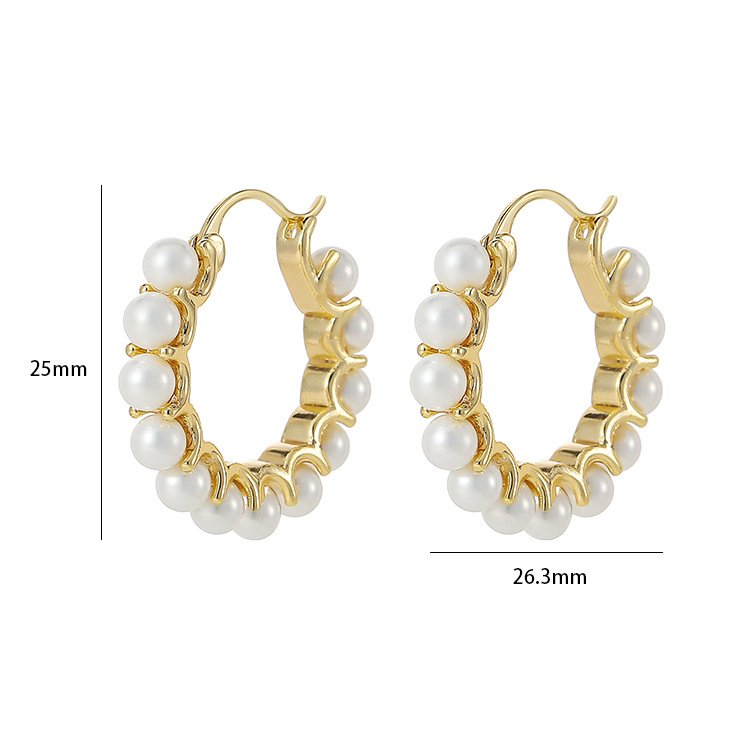 Fashion U Shape Copper Inlay Artificial Pearls Hoop Earrings 1 Pair