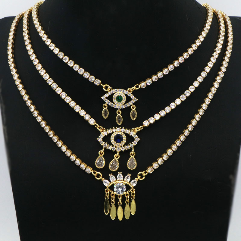 Fashion Devilu0027S Eye Copper Inlay Zircon Pendant Necklace 1 Piece