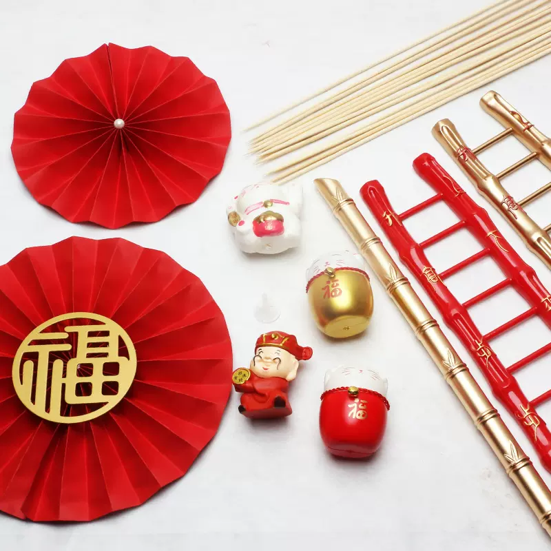 璀璨 新年系列花艺配件金竹折扇鲜花包装材料diy手工摆件竹签花店