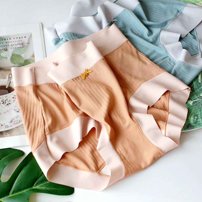 Plus Size High Elastic Threaded Women's Underwear Hip-Covering Mid-High Waist Large Version Girls' Briefs Comfortable and Breathable Underwear