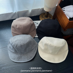 简约纯色平顶帽子女秋冬休闲百搭复古马术帽宽檐遮阳帽毛呢鸭舌帽