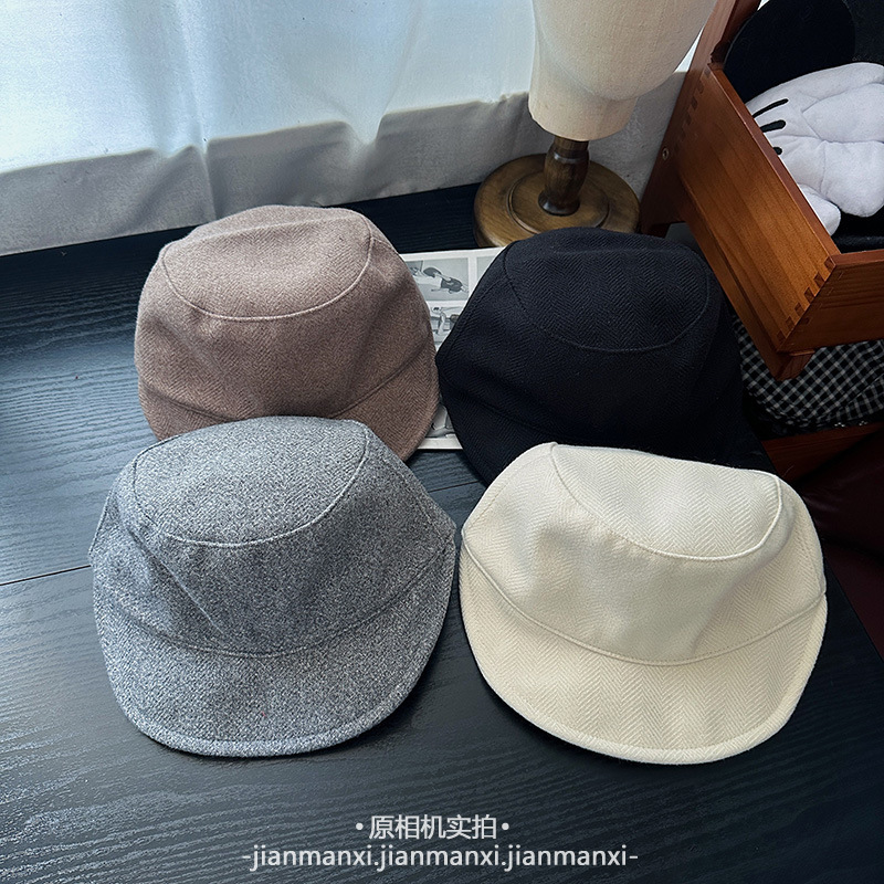 简约纯色平顶帽子女秋冬休闲百搭复古马术帽宽檐遮阳帽毛呢鸭舌帽|undefined