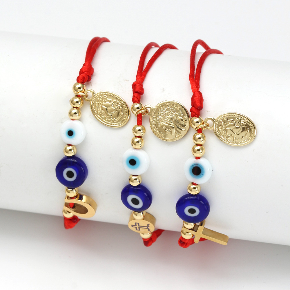 4g Weight 304 Stainless Steel, Copper Pendant Material Red Line Bracelet Classification rope Chain Material Simple Style Cross Eye 304 Stainless Steel Rope Copper Woven Chain String Bracelets Wholesale