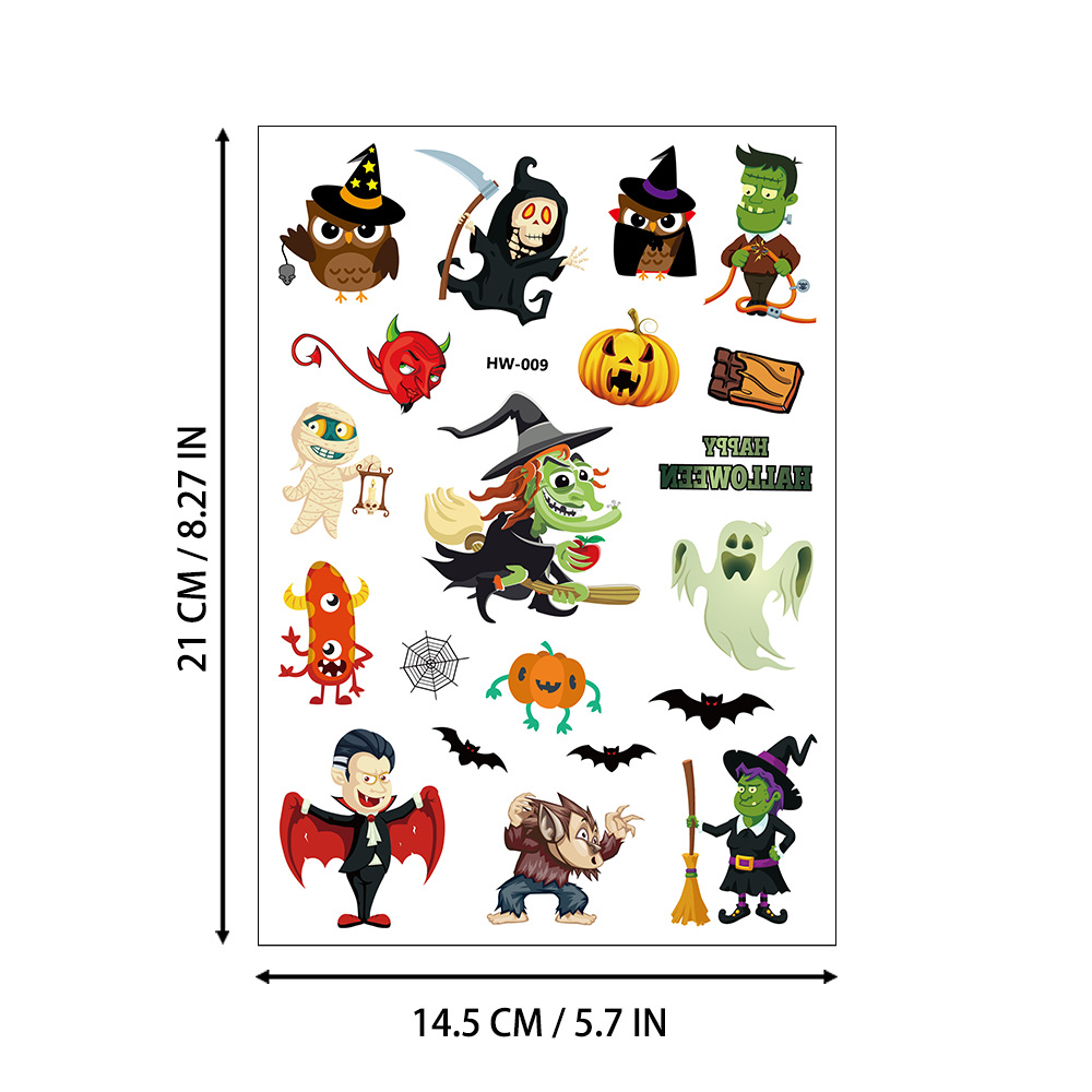 Tatuajes Temporales Infantiles de Halloween de Papel de Transferencia de Agua Impermeables