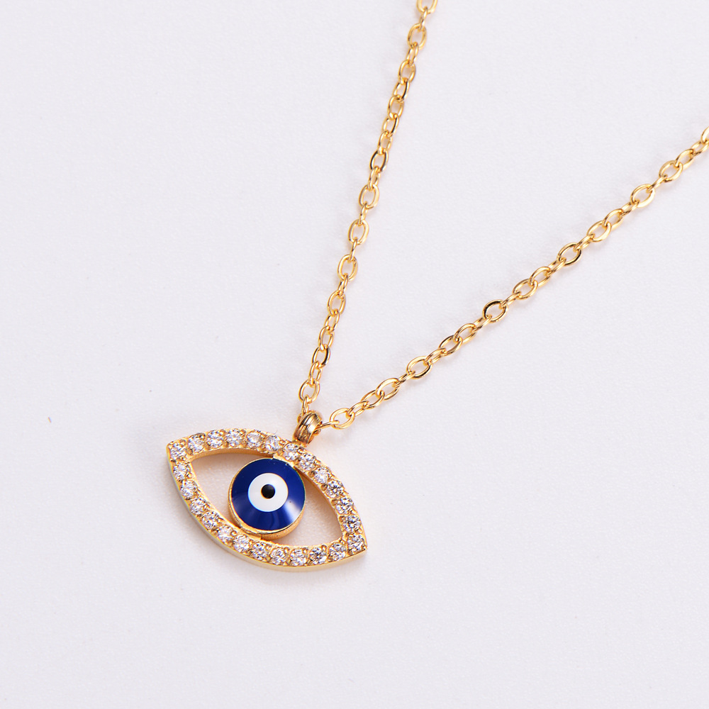 Womenu0027S Fashion Eye Titanium Steel Rhinestone Pendant Necklace Inlay Stainless Steel Necklaces