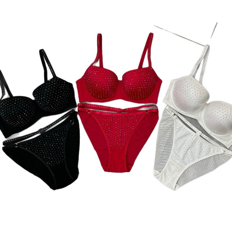 Cross-Border European and American Sexy Bra Set with Rhinestones Shining Queen Push-Up Luxury Hot Diamond Underwear with Thin Top and Thick Bottom