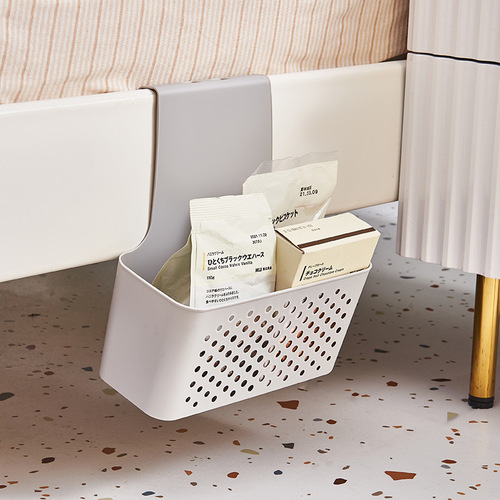 Manufacturer wholesale cupboard door wall-mounted storage basket plastic PP hollow gray and white storage basket bathroom sundries storage basket