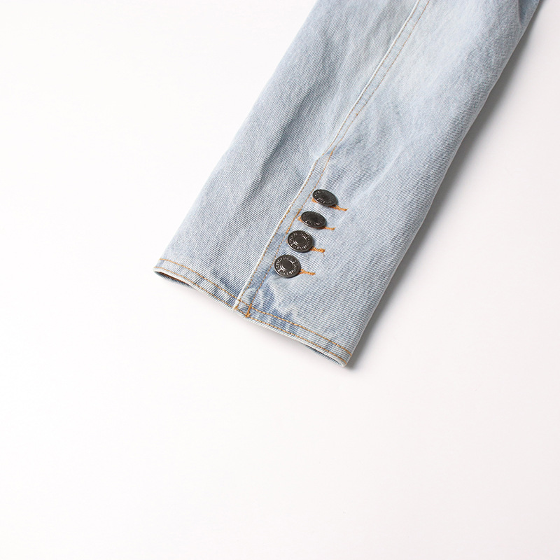 Personality Short Cropped Outfit Slimming Denim Top Hip Wrapped Skirt Diamond Embedded Denim Suit Women