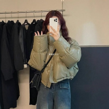 免洗pu皮羽绒服女短款2025新款冬季加厚立领面包服小个子肯豆外套
