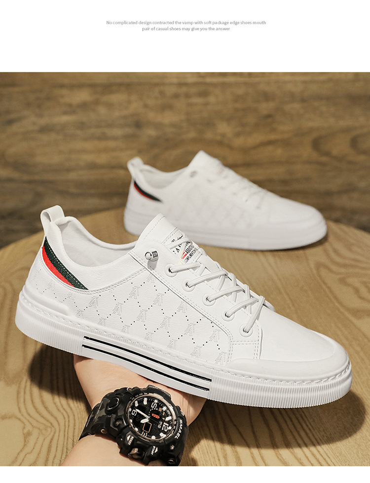 Men's Casual Shoes Microfibre Leather Trainers White Trendy_voghion.com