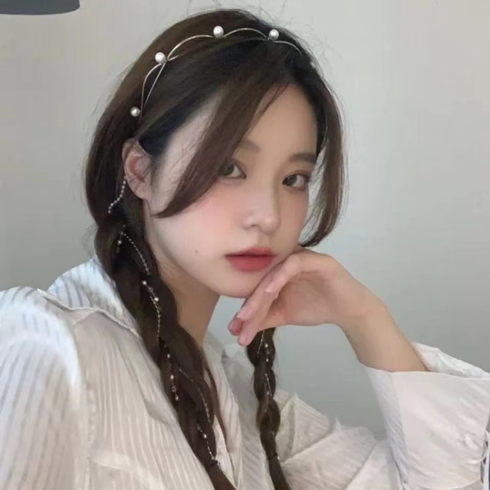 Pearl Hair Hoop Female Fairy Tassel Zircon Crystal High-grade Sense Hair Card Collar Mori Super Fairy Retro French Headwear