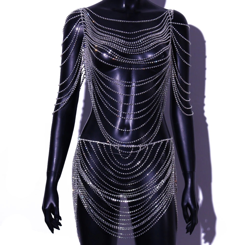 Venta caliente de Europa y América traje de bikini de diamantes Cadena de sujetador de múltiples capas de moda