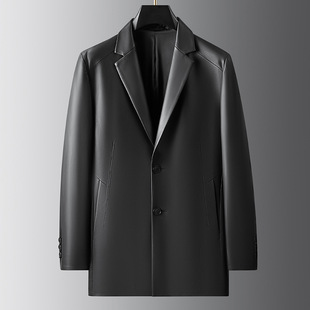 Spring and Autumn New Genuine Leather Coat Men's Casual Dress Collar Mid-length Coat Fashionable Business Sheepskin Leather Coat
