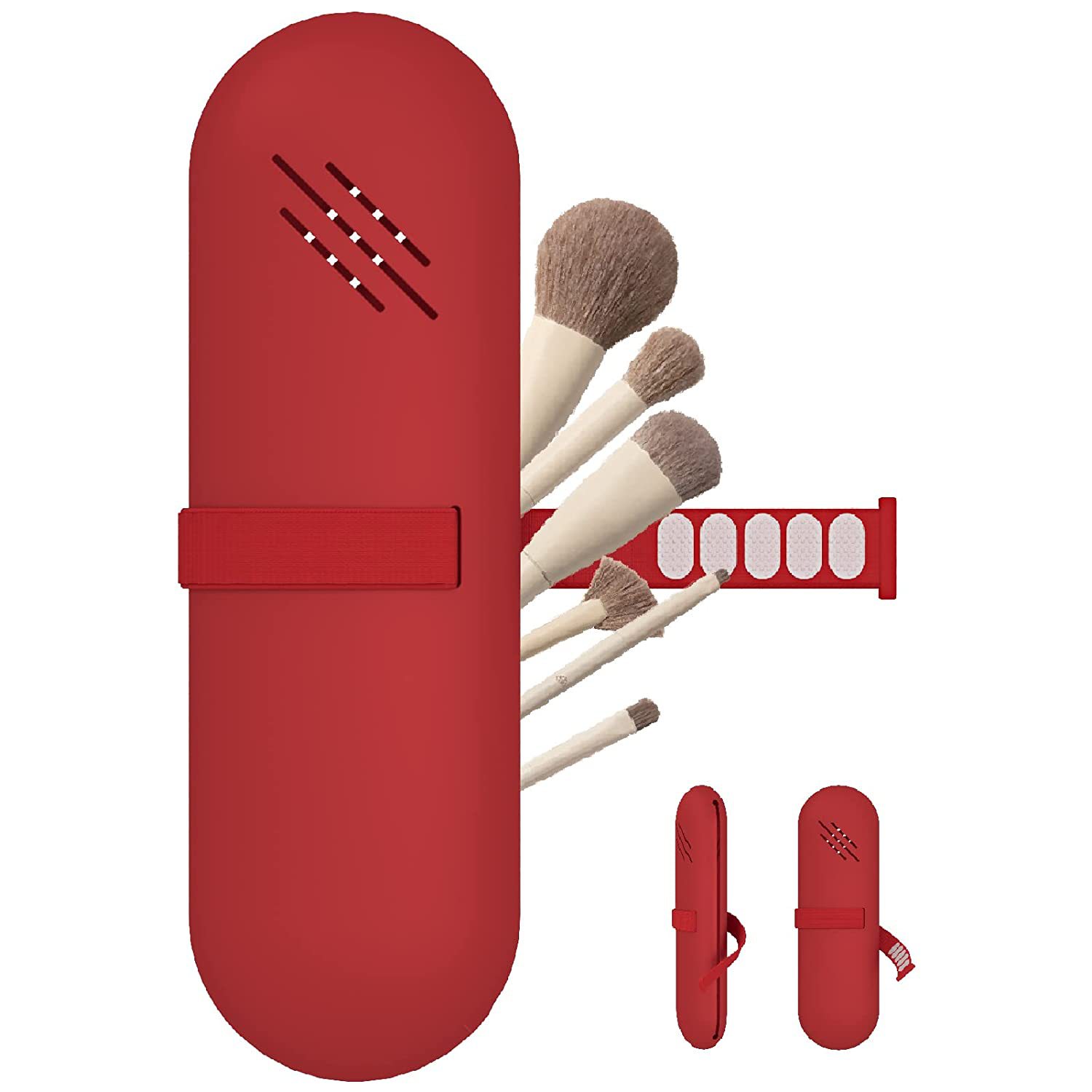 Amazon Venta caliente bolsa de almacenamiento de cepillo de maquillaje bolsa de cosméticos de silicona bolsa de viaje bolsa de cepillo de maquillaje a prueba de polvo caja de almacenamiento multifuncional