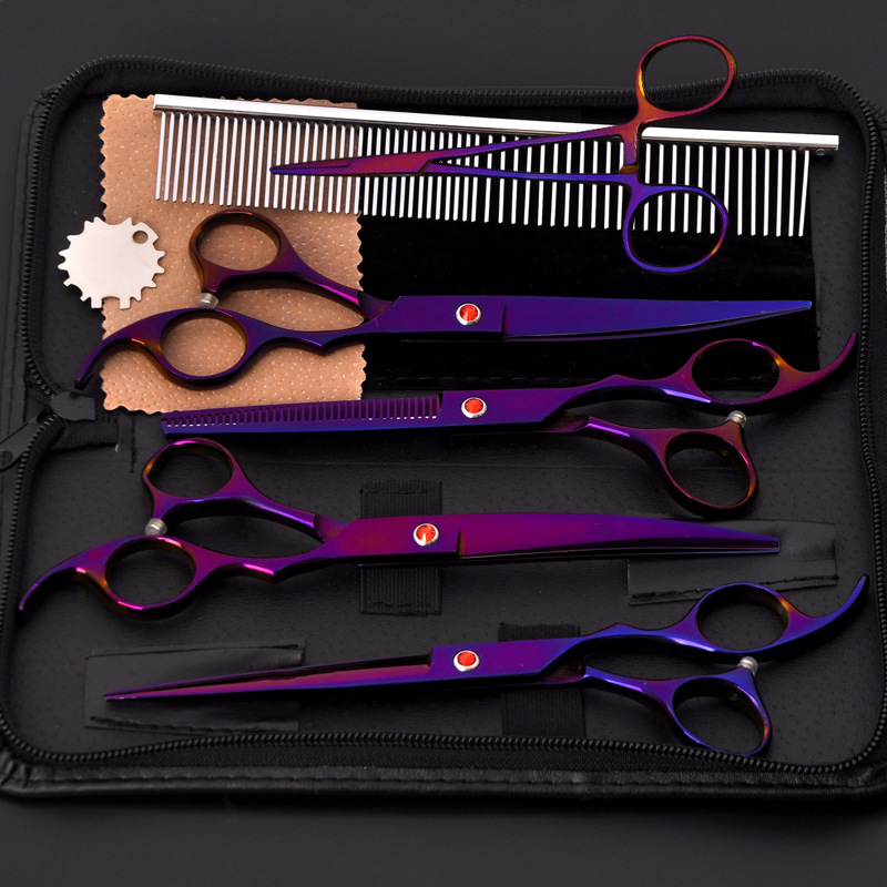 Directo de fábrica de acero inoxidable tijeras para mascotas tijeras profesionales para mascotas tijeras de dientes tijeras de pelo de perro cuchillo conjunto