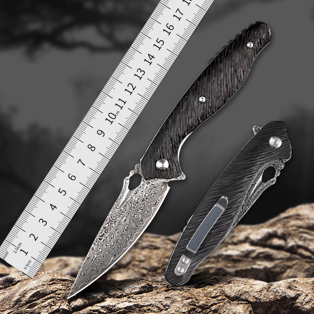 大马士革钢海马折叠刀户外小刀防身多功能工具战术生存野外刀具