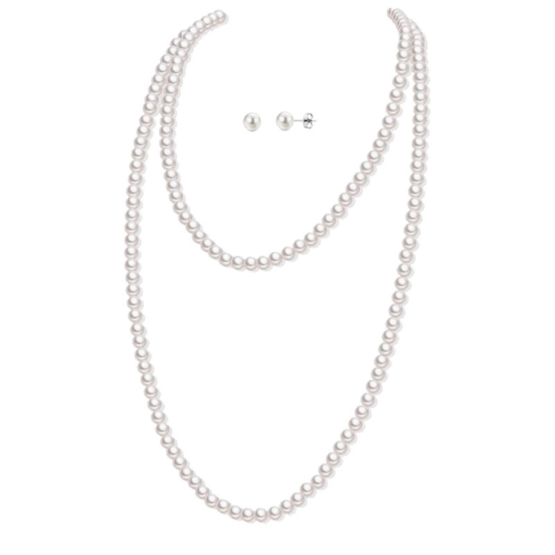 European and American Halloween Cross-Border Long Multi-Layer Imitation Pearl Necklace Cosplay Accessories Black and White Pearl Earrings Set