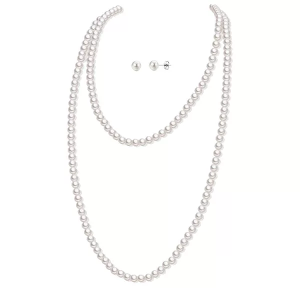 European and American Halloween Cross-Border Long Multi-Layer Imitation Pearl Necklace Cosplay Accessories Black and White Pearl Earrings Set
