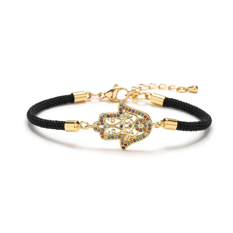13g Weight Zircon Inlay Material Bracelets Classification Daily Occasion Copper Material Palm Pattern Women'S Gender Plating Design Fashion Style Fashion Palm Copper Bracelets Plating Zircon Copper Bracelets 5