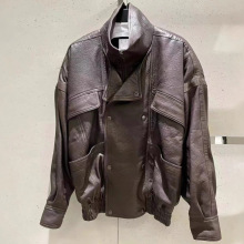 真皮皮衣HN5199秋季新款廓形新西兰泡皮欧美复古风百搭潮流夹克女