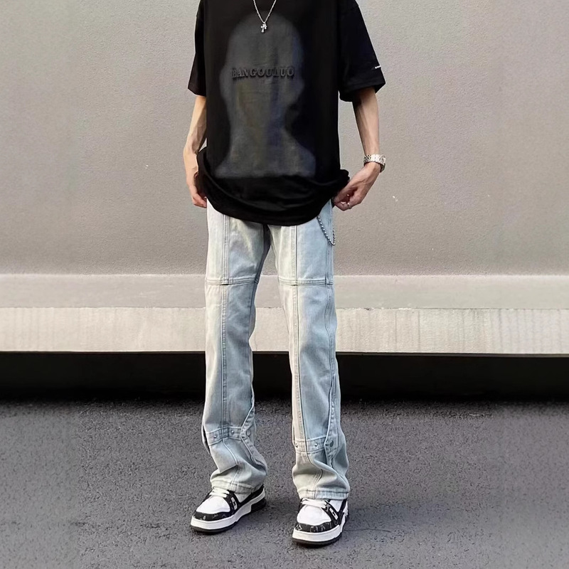 American Style High Street Vibe Style Weighing Jeans Men's Ins Fashion Brand European and American Hip Hop Loose Straight Pants