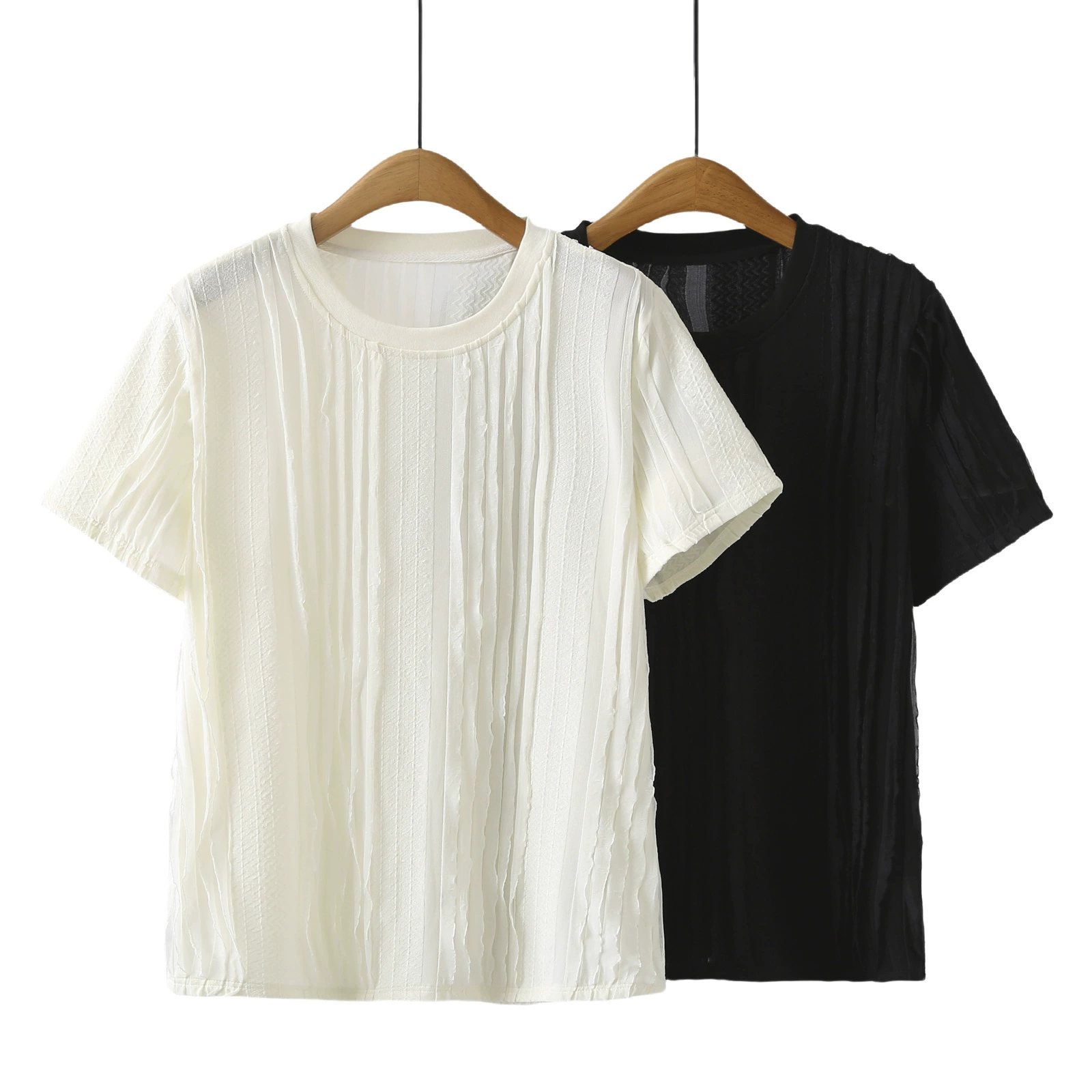 Плюс сайз жаккардовая футболка с рюшами и коротким рукавом для полных женщин, летняя одежда 2025, новый свободный и универсальный повседневный топ, модный 632