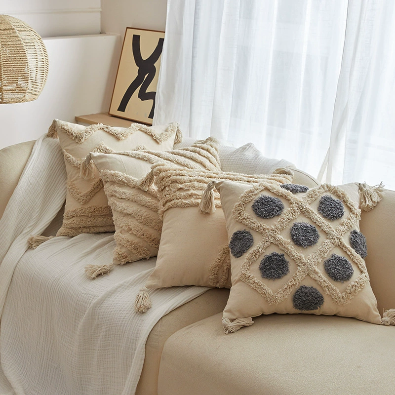 Decorative Pillowcase 45×45 cm, boho velvet with tassels, available with or without insert