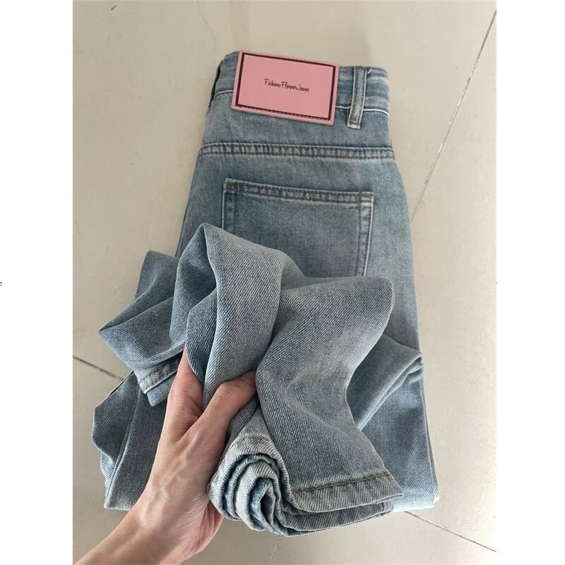 Light Color High Waist Jeans Women's 2024 New Spring and Autumn plus size Straight Loose Slimming Pear-shaped Wide Leg Pants