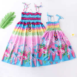 儿童沙滩裙夏波西米亚中大女童吊带裙子连衣裙海边度假母女亲子装